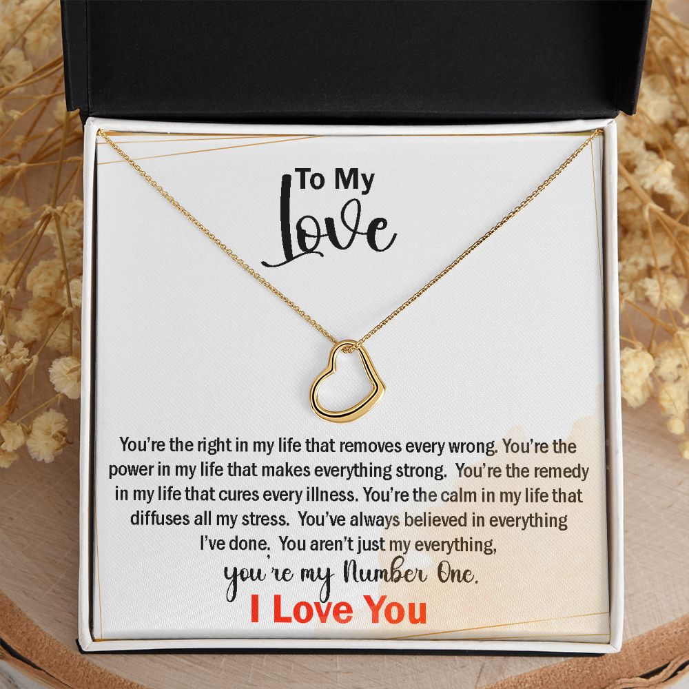 To My Love Open Heart Pendant Necklace in White or Yellow Gold