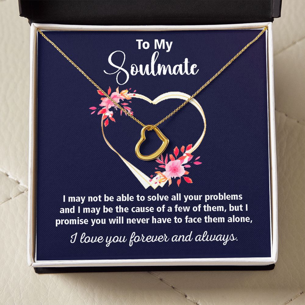 Soulmate Delicate Open Heart Pendant Necklace Sterling Silver in White or Yellow Gold
