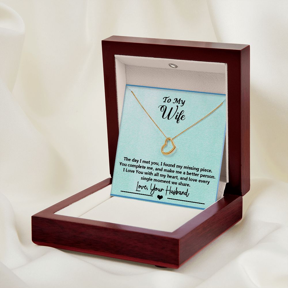 To My Wife Delicate Open Heart Pendant Necklace Sterling Silver in White or Yellow Gold