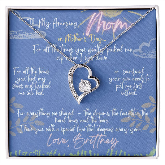 Amazing Mom Mother's Day Gift | Personalized with YOUR NAME | White or Yellow Gold Heart with CZ Crystal