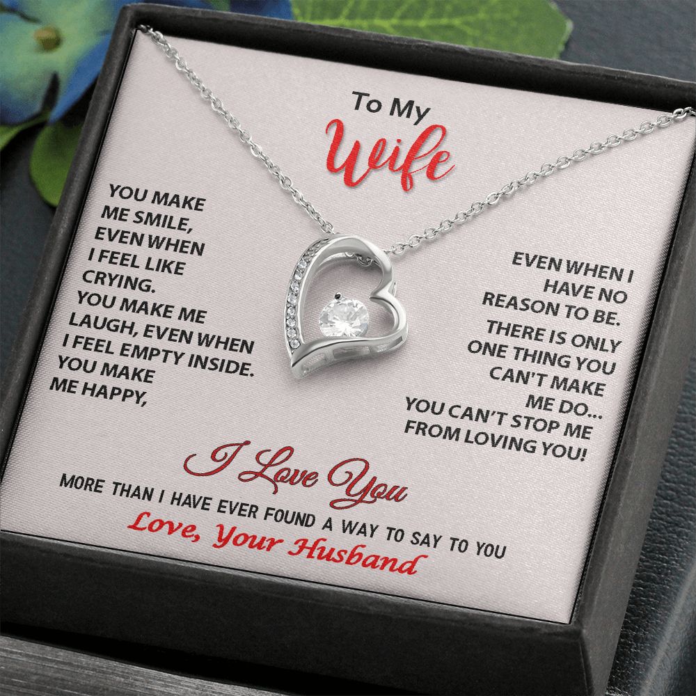 To My Wife Forever Love Pendant Necklace with Cubic Zirconia Crystal in White or Yellow Gold