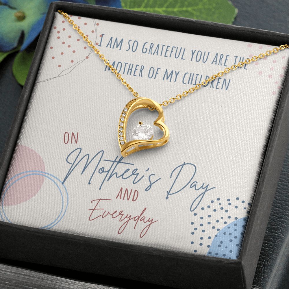 Mother of my Children Mother's Day Necklace with Gift Message | From Husband, Boyfriend, Life Partner | Open Heart with Cubic Zirconia Crystal in Silver or Gold